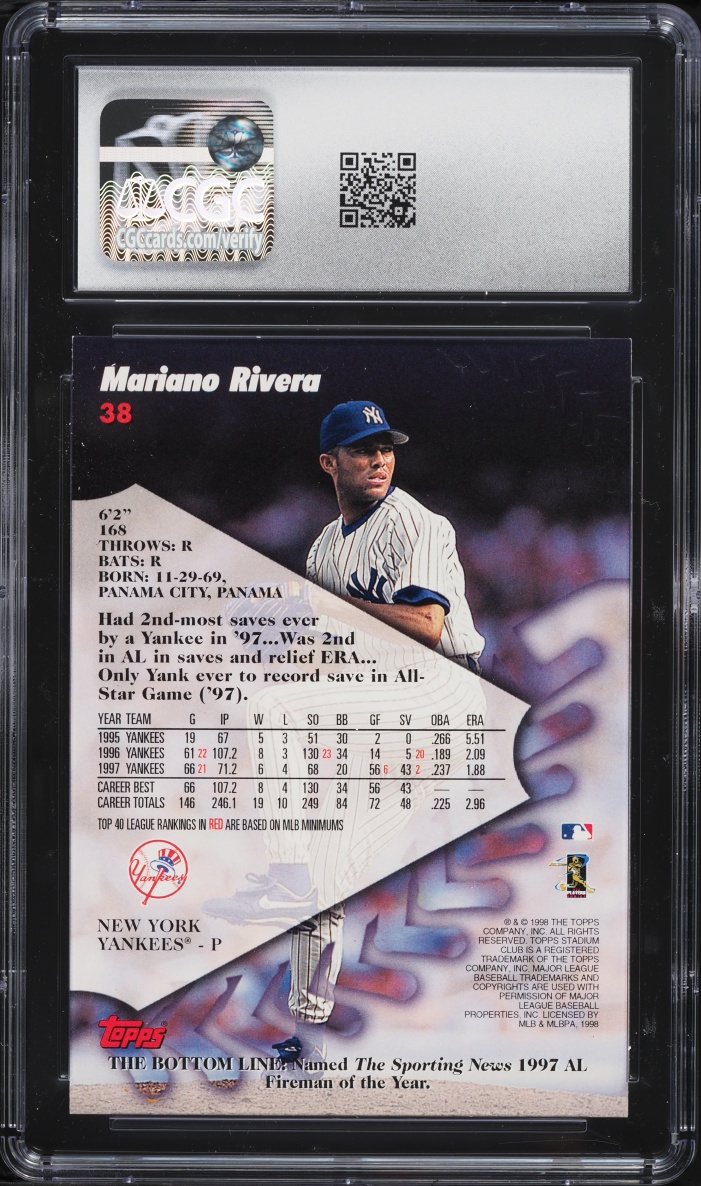1998 Stadium Club Mariano Rivera #38 CGC 10 GEM MINT