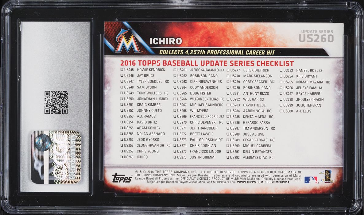 2016 Topps Update Rainbow Foil Ichiro #US260 CGC 10 GEM MINT