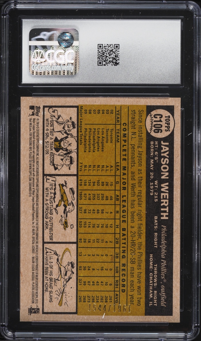 2010 Topps Heritage Chrome Jayson Werth /1961 #C106 CGC 10 GEM MINT