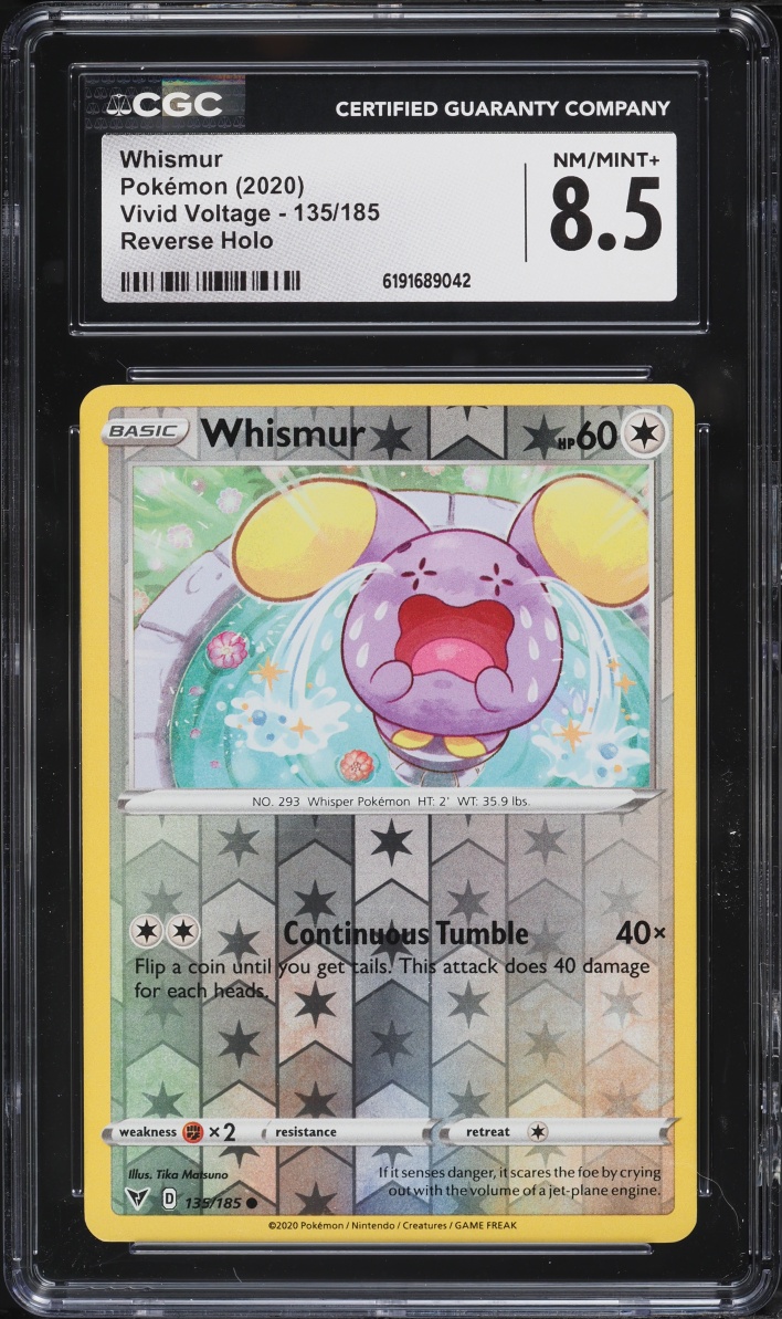 2020 Pokemon Sword & Shield Vivid Voltage Reverse Holo Whismur #135 CGC 8.5 NM-MT+