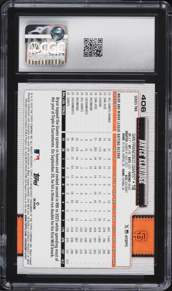 2026 Topps Bryce Eldridge ROOKIE #406 CGC 10 GEM MINT