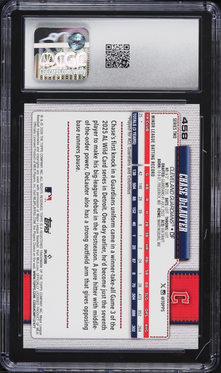 2026 Topps Chase DeLauter ROOKIE #458 CGC 9.5 MINT+