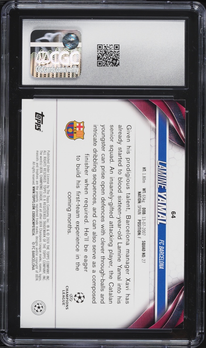 2023 Topps UEFA Club Competition Lamine Yamal ROOKIE #64 CGC 10 GEM MINT