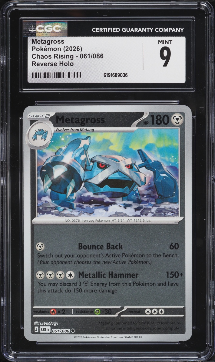 2026 Pokemon Mega Evolution Chaos Rising Reverse Holo Metagross #061 CGC 9 MINT