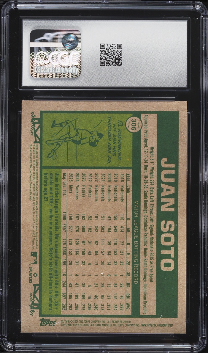 2026 Topps Chrome Heritage Light Blue Sparkle Refractor Juan Soto #306 CGC 9.5 MINT+