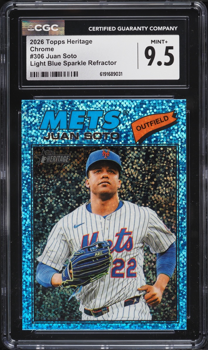 2026 Topps Chrome Heritage Light Blue Sparkle Refractor Juan Soto #306 CGC 9.5 MINT+