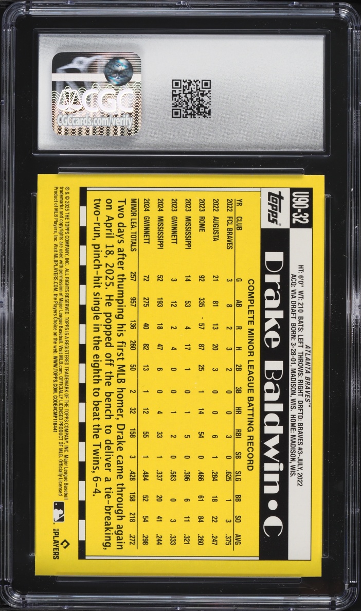 2025 Topps Update '90 Drake Baldwin ROOKIE #U90-32 CGC 8 NM-MT