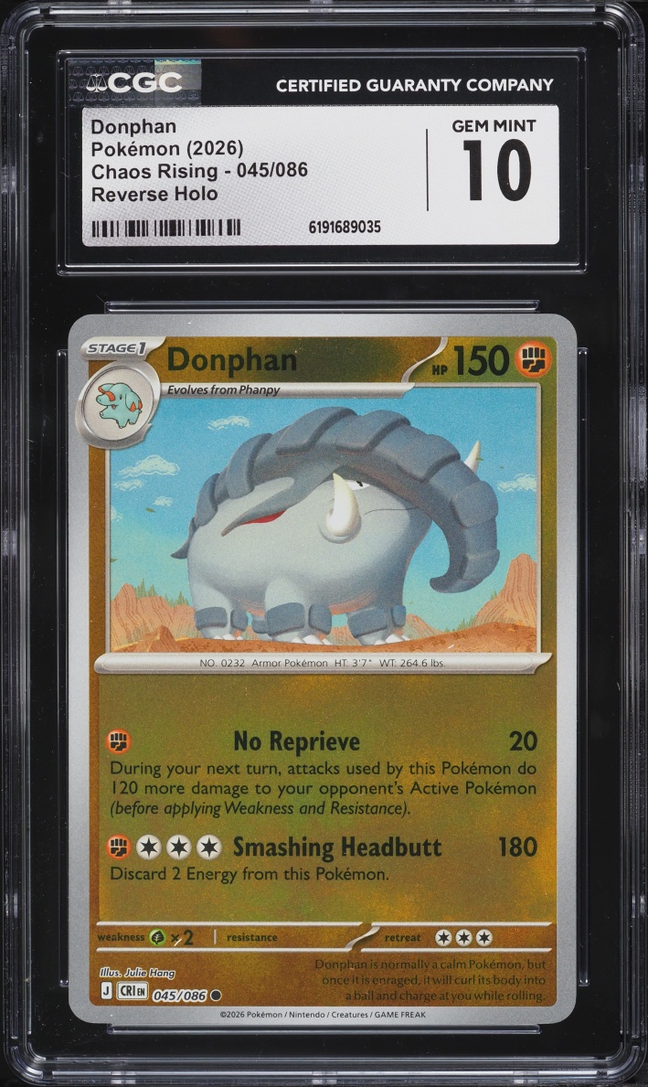 2026 Pokemon Mega Evolution Chaos Rising Reverse Holo Donphan #045 CGC 10 GEM MINT