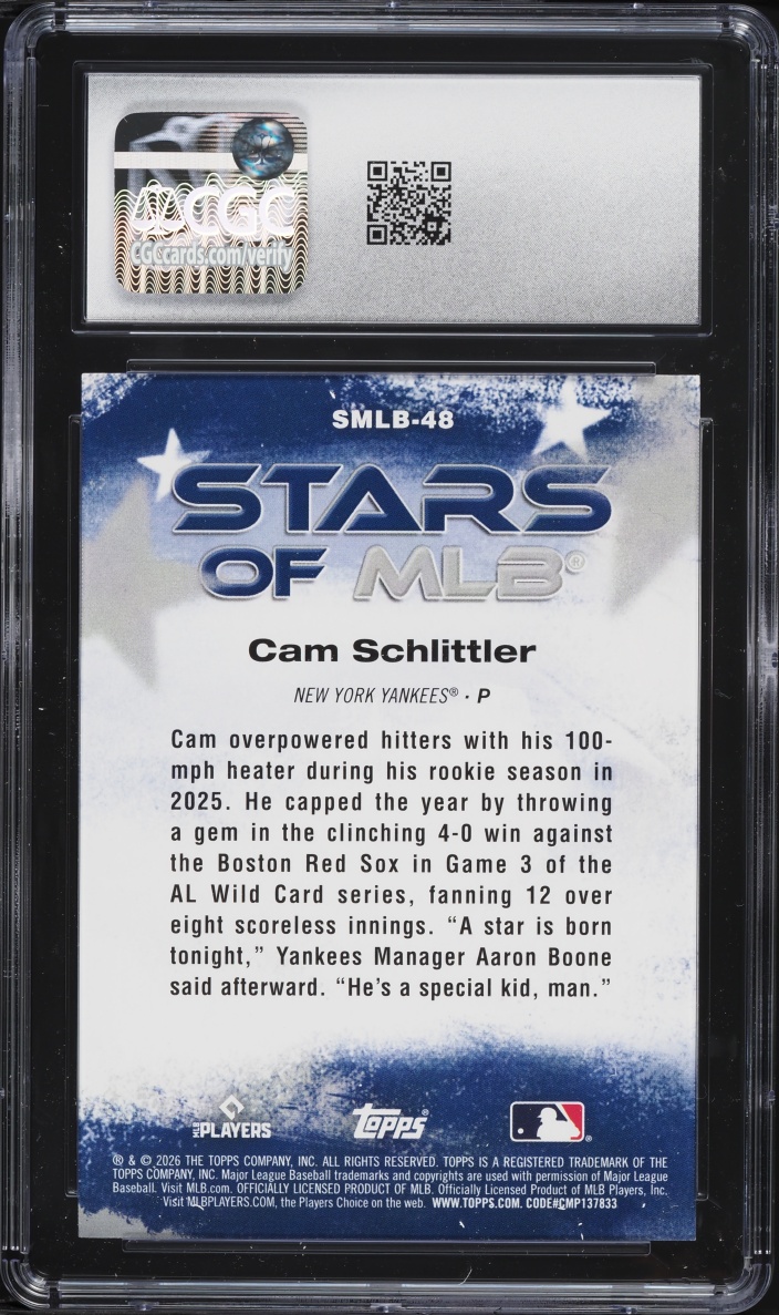 2026 Topps Stars Of MLB Cam Schlittler ROOKIE #SMLB-48 CGC 10 GEM MINT
