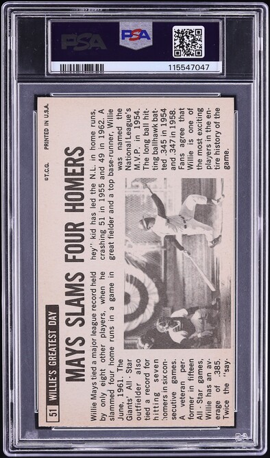 1964 Topps Giants Willie Mays #51 PSA 6 EXMT