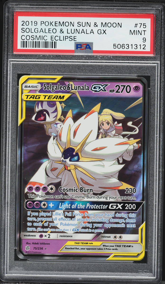 2019 Pokemon Sun & Moon Cosmic Eclipse Solgaleo & Lunala GX #75 PSA 9 MINT