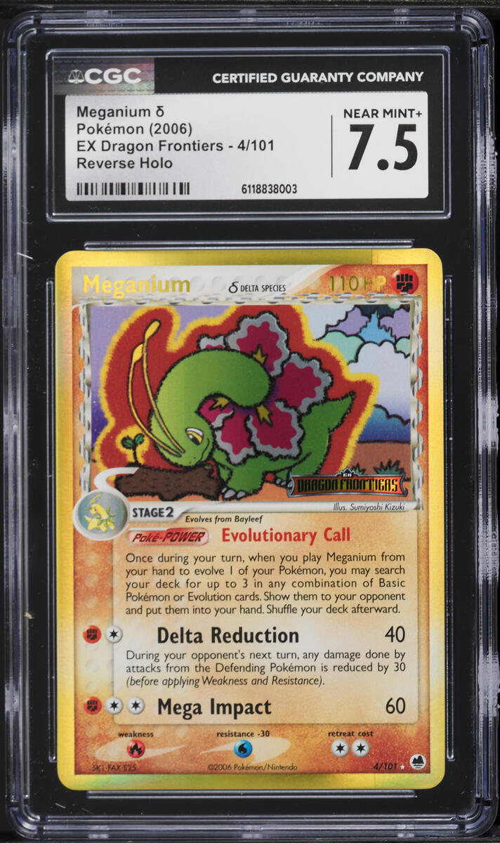 2006 Pokemon EX Dragon Frontiers Reverse Holo Meganium #4 CGC 7.5 NRMT+