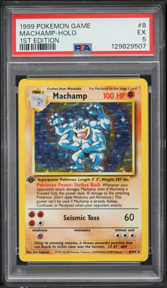 1999 Pokemon Base Set 1st Edition Holo Machamp #8 PSA 5 EX
