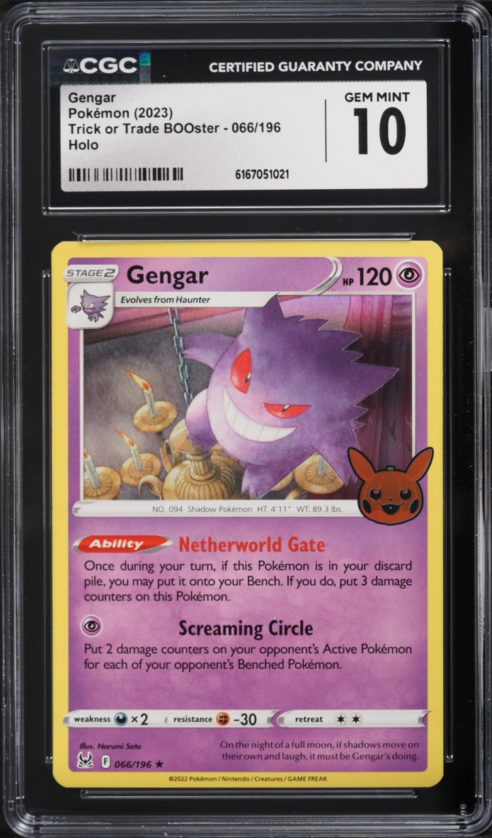 2023 Pokemon Sword & Shield Trick Or Trade BOOster Holo Gengar #66 CGC 10 GEM MINT