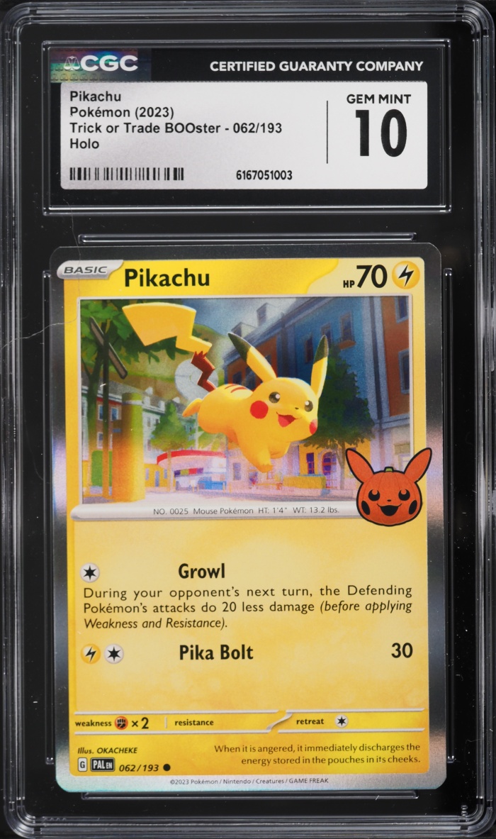2023 Pokemon Scarlet & Violet Paldea Evolved Trick Or Trade Holo Pikachu #62 CGC 10 GEM MINT
