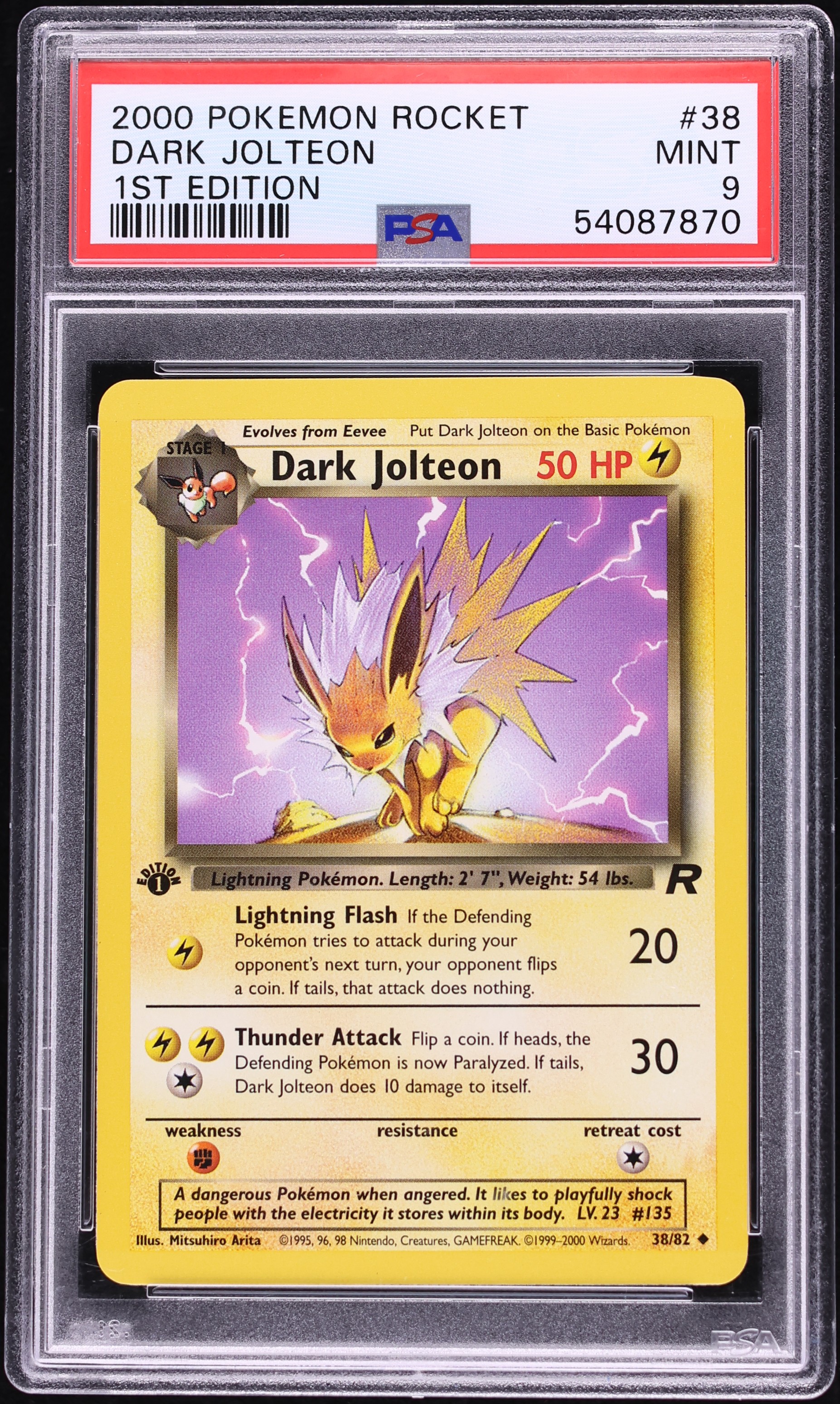 2000 Pokemon Team Rocket 1st Edition Dark Jolteon #38 PSA 9 MINT