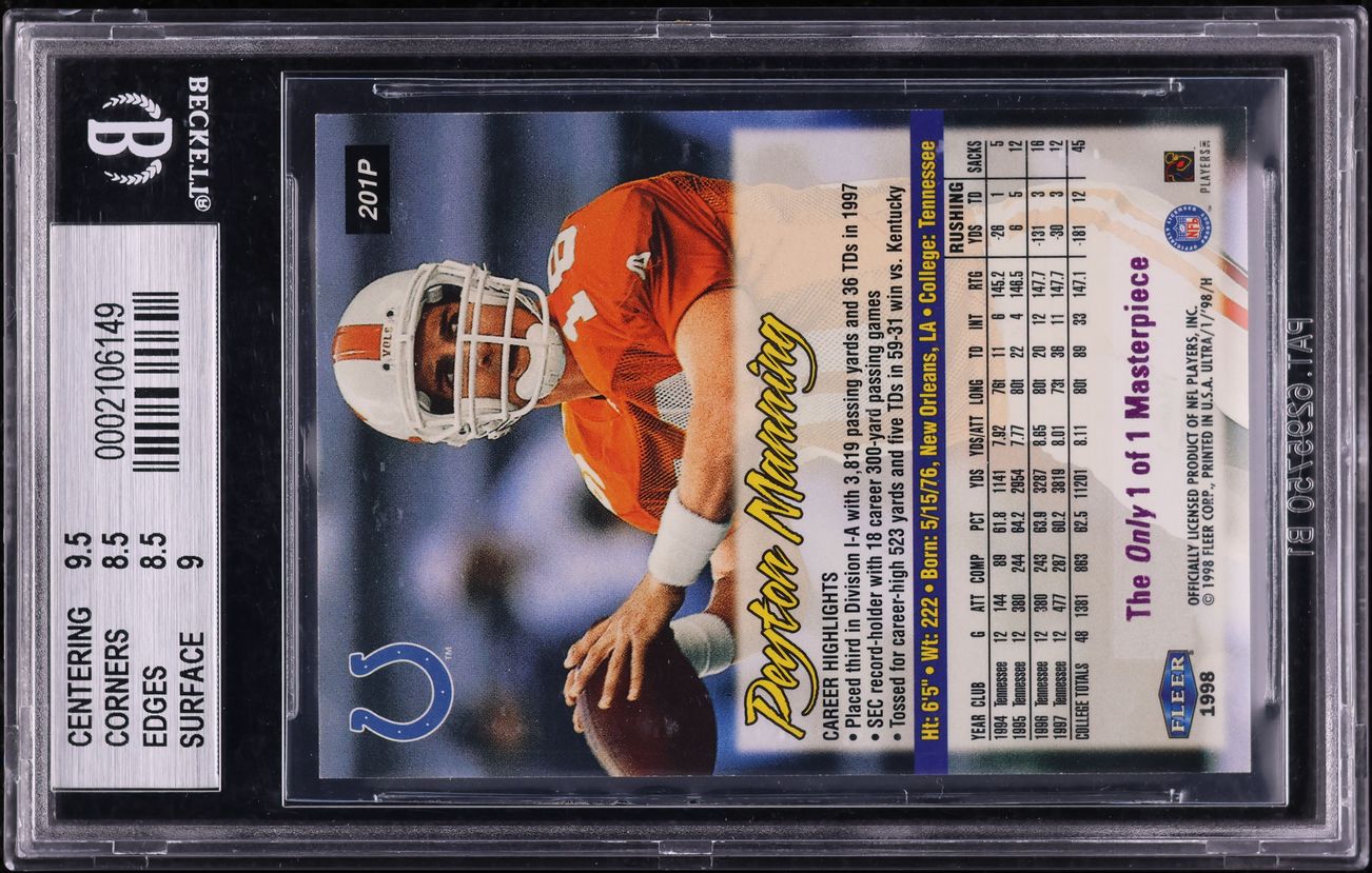 1998 Ultra Masterpiece Peyton Manning ROOKIE 1/1 #201P BGS 8.5 NM-MT+