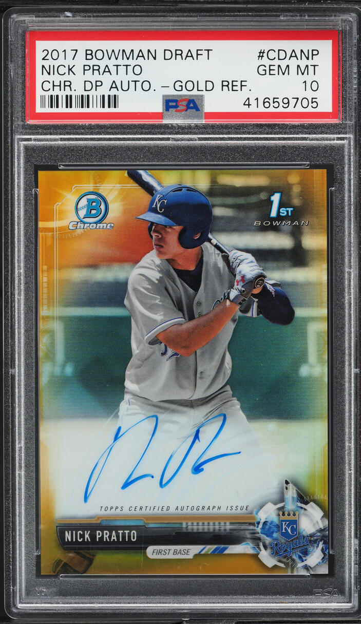 2017 Bowman Chrome Draft Gold Refractor Nick Pratto PROSPECT AUTO /50 PSA 10