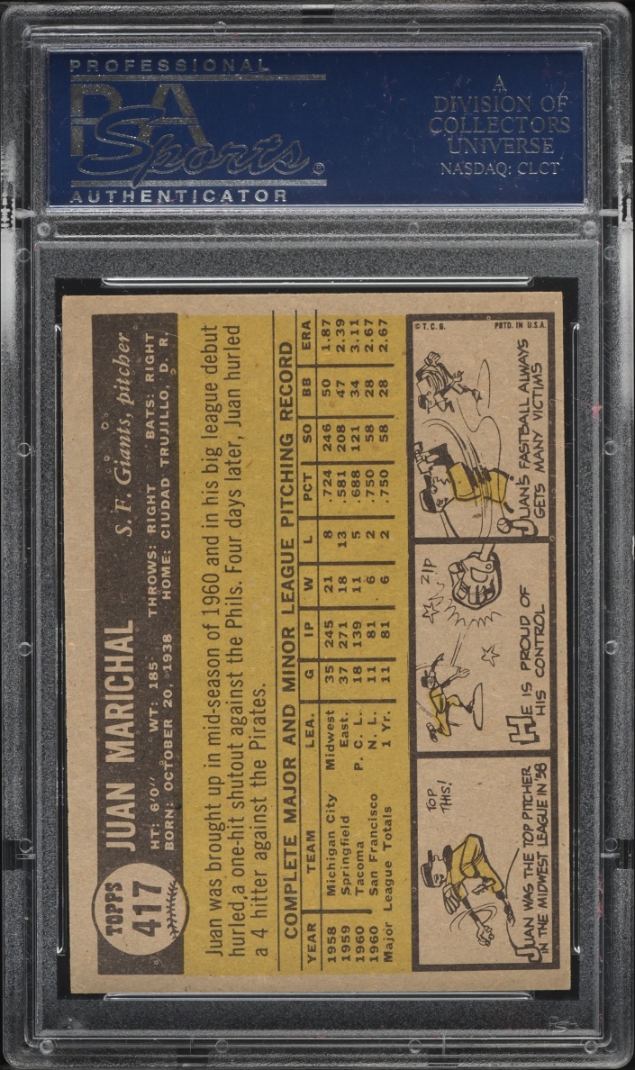 1961 Topps Juan Marichal ROOKIE #417 PSA 6 EXMT