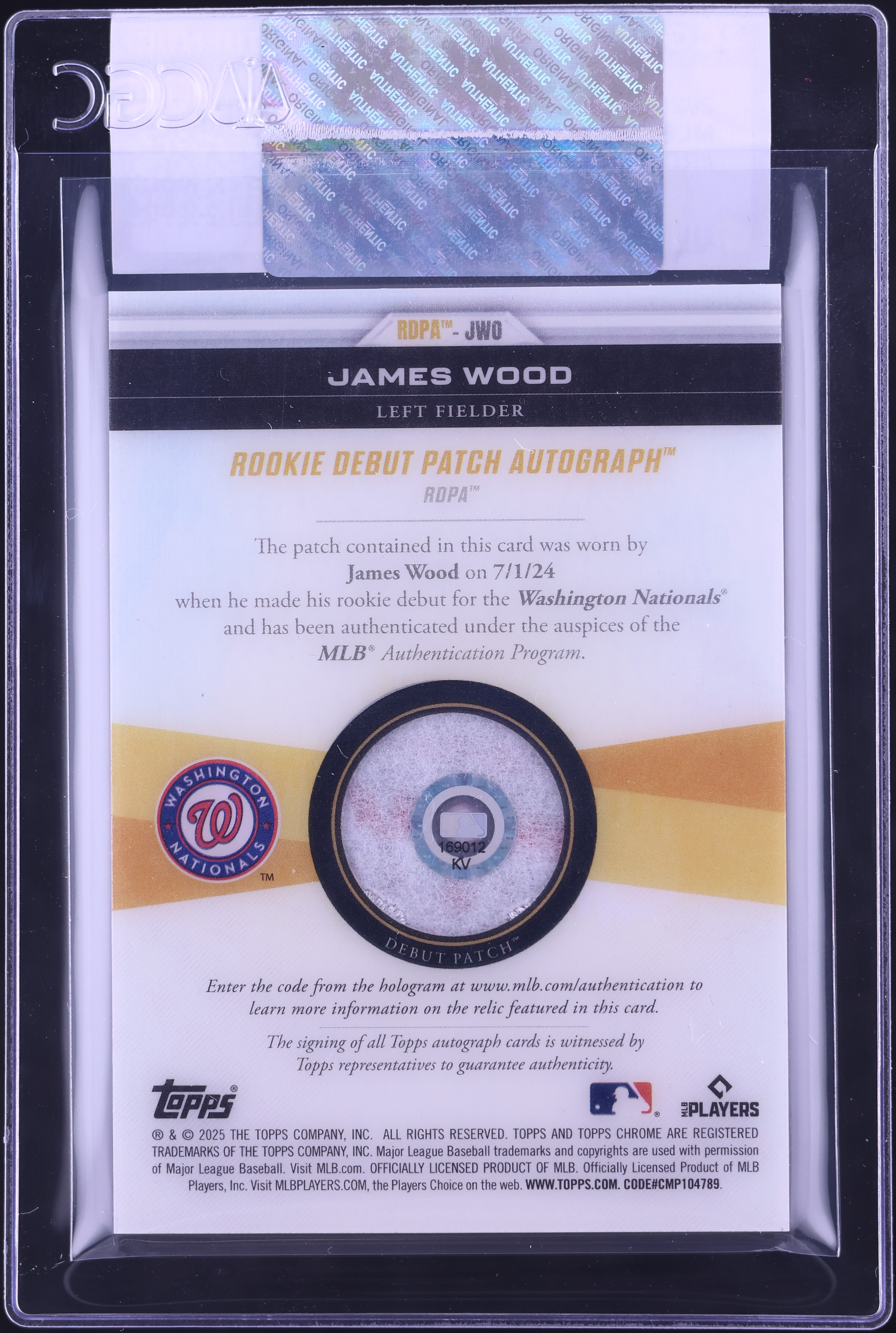 2025 Topps Chrome Update James Wood ROOKIE MLB DEBUT PATCH AUTO 1 