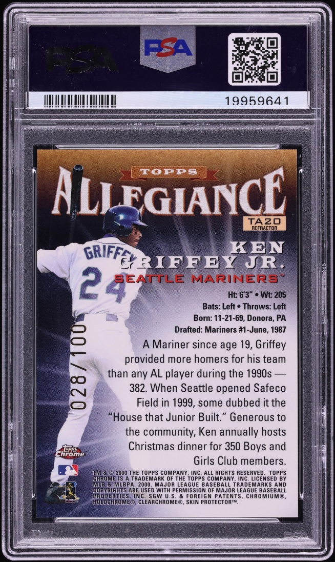 2000 Topps Chrome Allegiance Refractor Ken Griffey Jr. /100 #TA20 PSA 10 GEM MINT - Photo 2