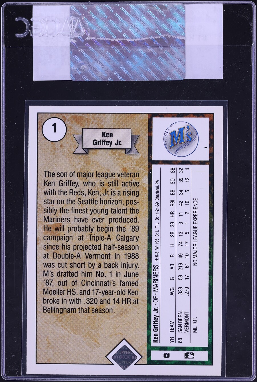 1989 Upper Deck Ken Griffey Jr. ROOKIE #1 CGC AUTH