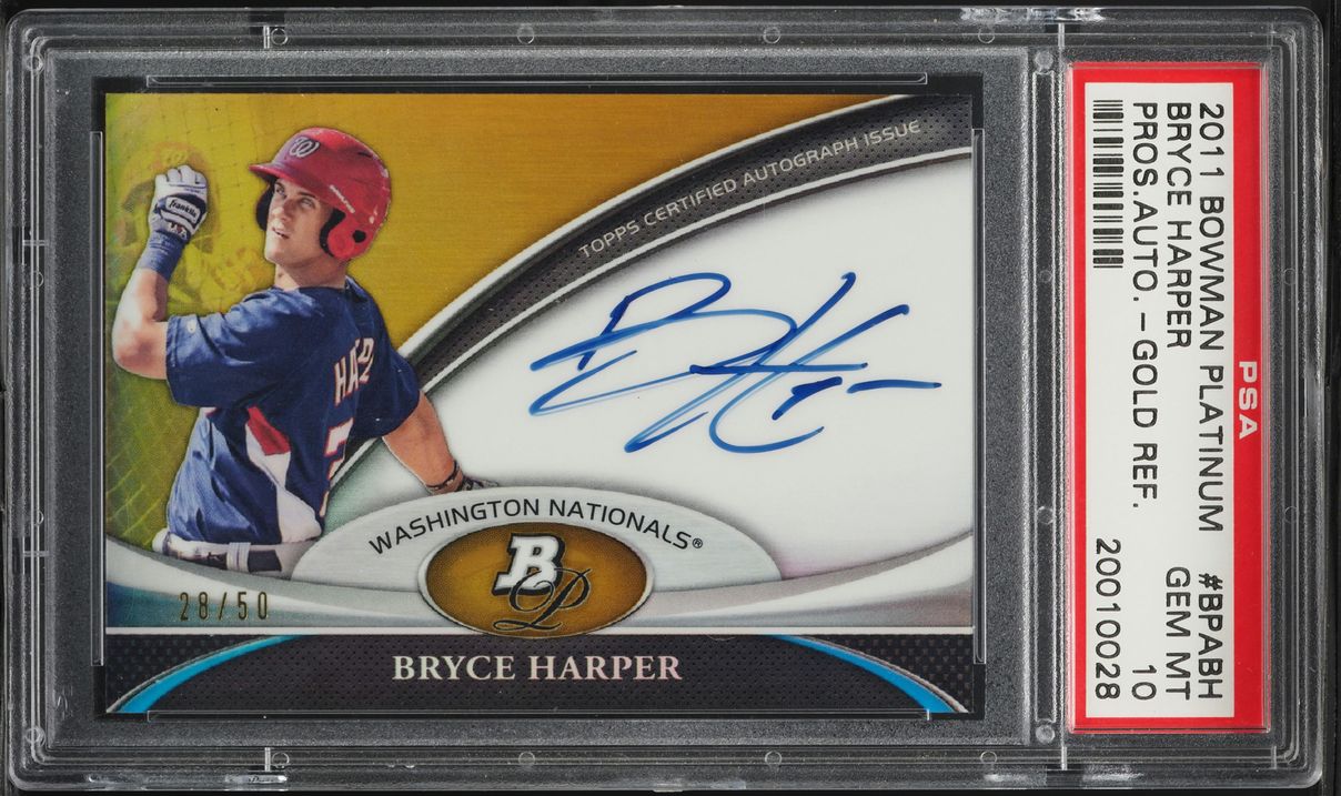 2011 Bowman Platinum Gold Refractor Bryce Harper PROSPECT AUTO /50 PSA 10 GEM