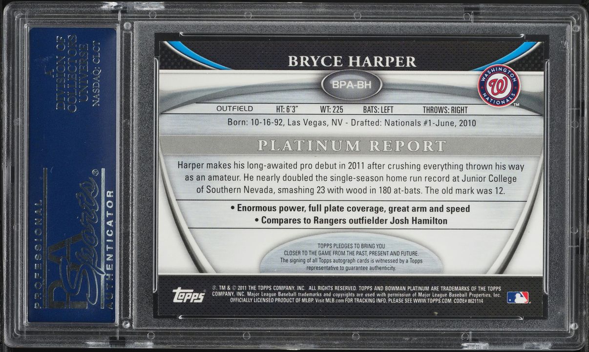 2011 Bowman Platinum Gold Refractor Bryce Harper PROSPECT AUTO /50 PSA 10 GEM