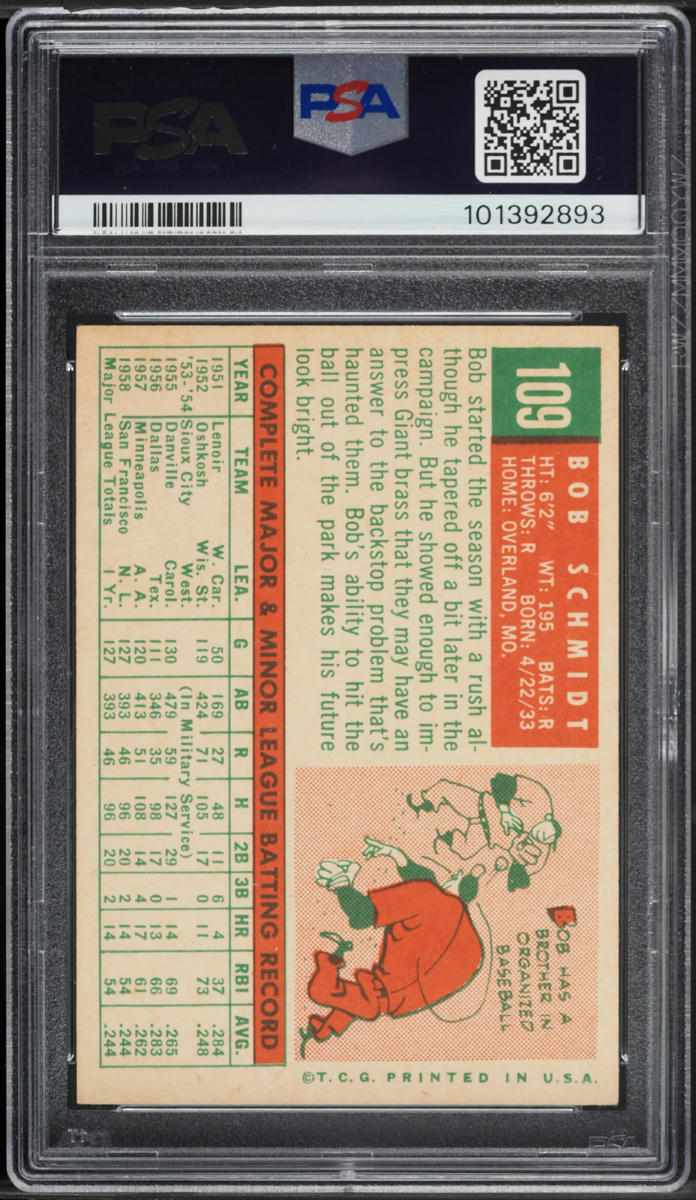 1959 Topps Bob Schmidt #109 PSA 6 EXMT