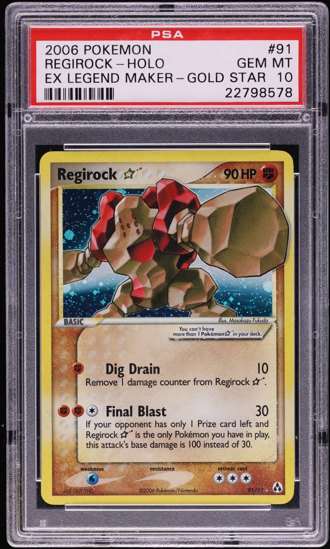 2006 Pokemon EX Legend Maker Holo Regirock Gold Star #91 PSA 10 GEM MINT
