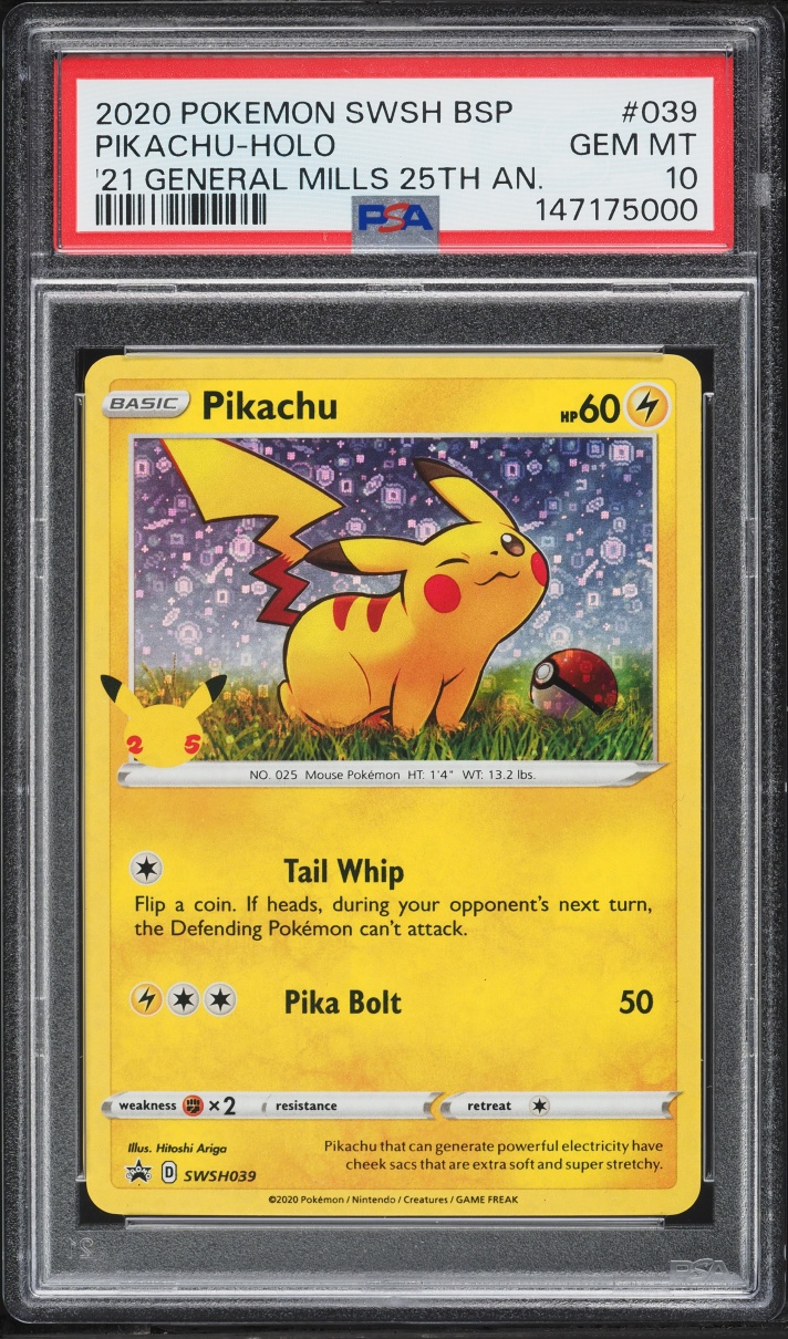 2020 Pokemon Sword & Shield Promo General Mills Sequin Holo Pikachu #39 PSA 10 GEM MINT