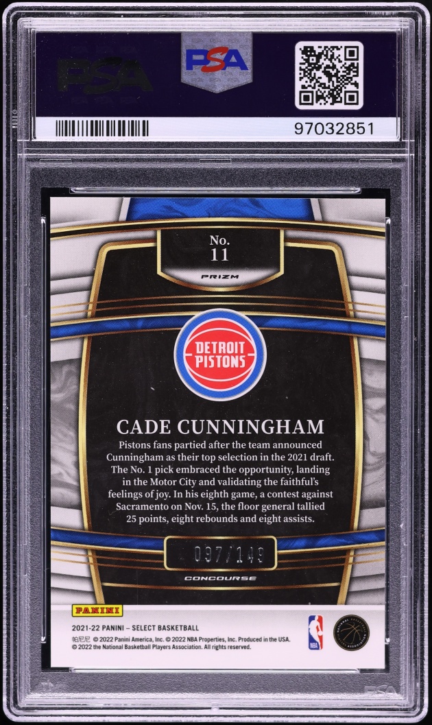 2021 Select Concourse White Prizm Cade Cunningham ROOKIE /149 #11 PSA 10 GEM MINT