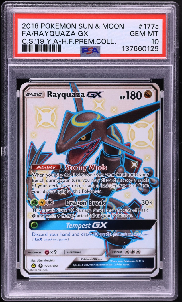 2018 Pokemon Sun & Moon Hidden Fates Premium Full Art Rayquaza GX #177a PSA 10 GEM MINT