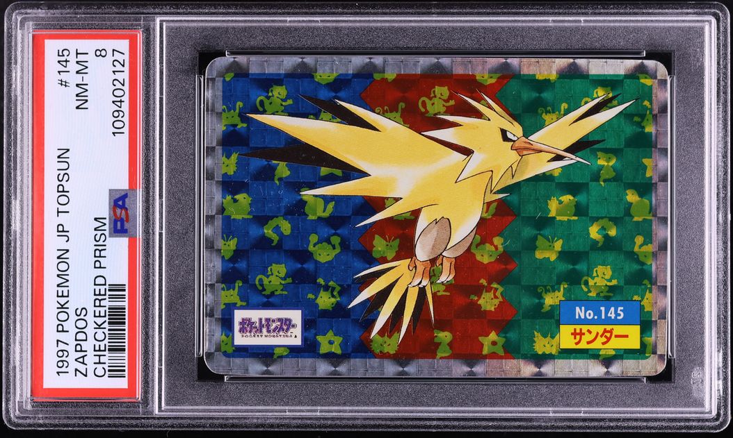 1997 Pokemon Japanese Topsun Checkered Prism Zapdos #145 PSA 8 NM-MT