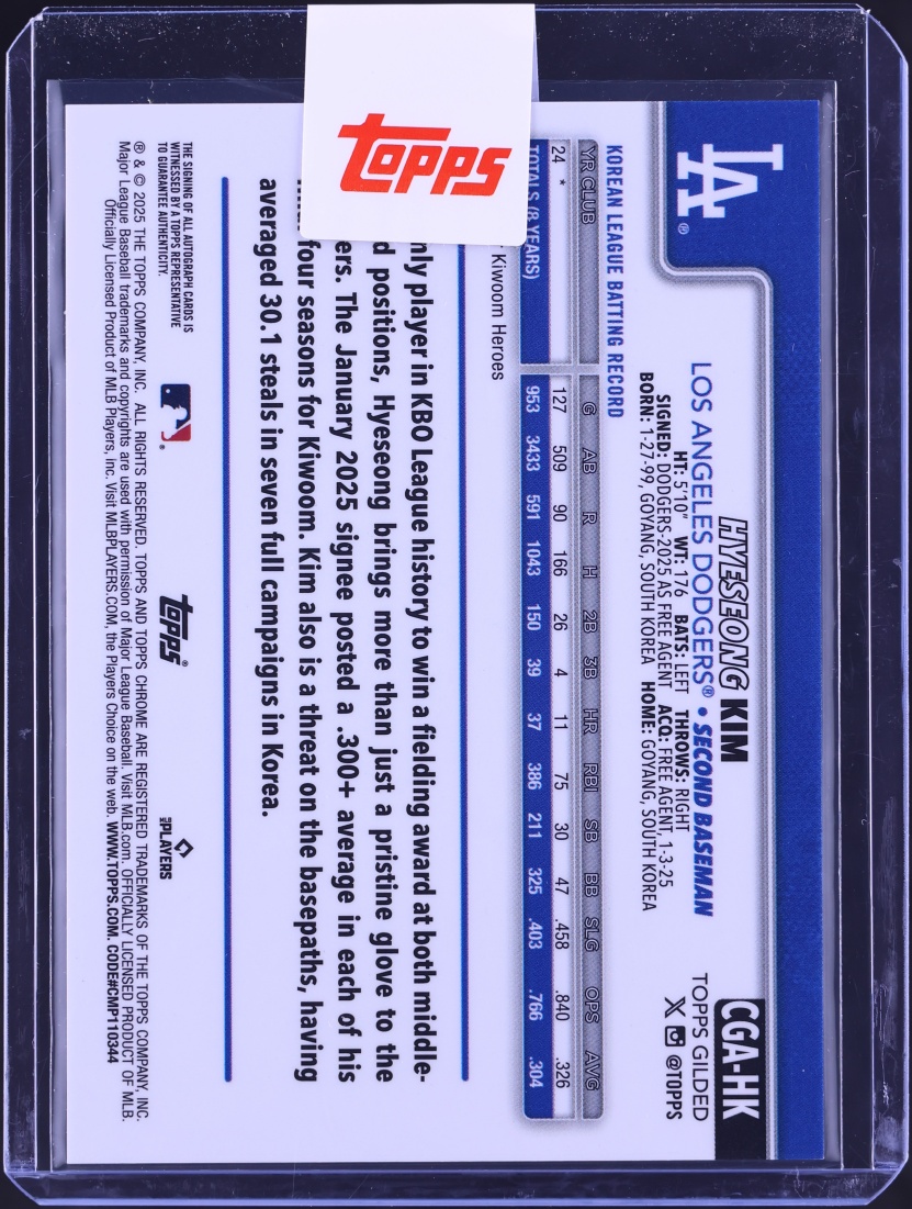 2025 Topps Chrome Gilded Collection Blue Gold Refractor Hyeseong Kim ROOKIE AUTO /50 #CGA-HK