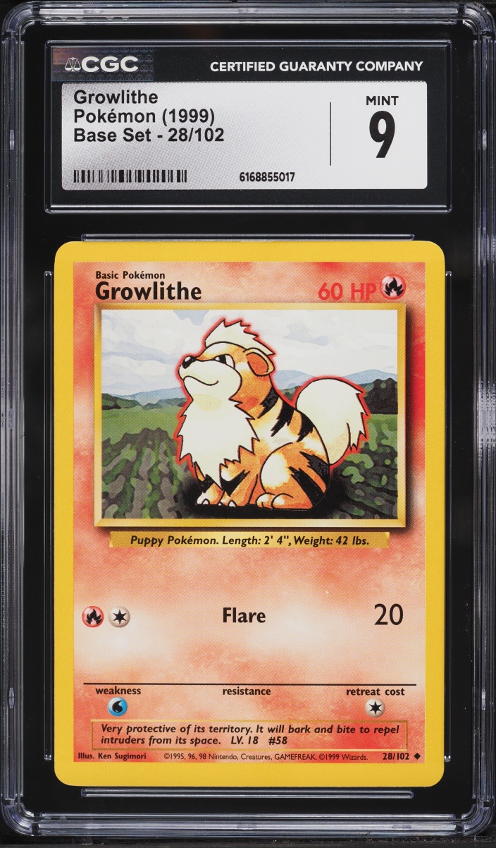 1999 Pokemon Base Set Growlithe #28 CGC 9 MINT