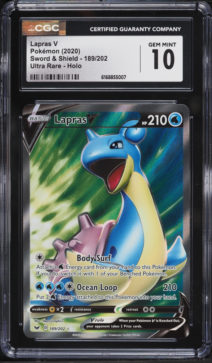 2020 Pokemon Sword & Shield Full Art Lapras V #189 CGC 10 GEM MINT