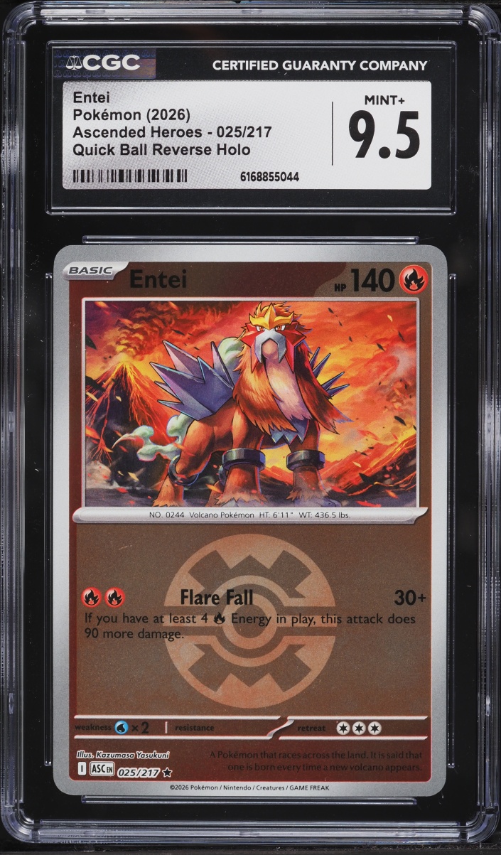 2026 Pokemon Mega Evolution Ascended Heroes Quick Ball Reverse Holo Entei #25 CGC 9.5 MINT+
