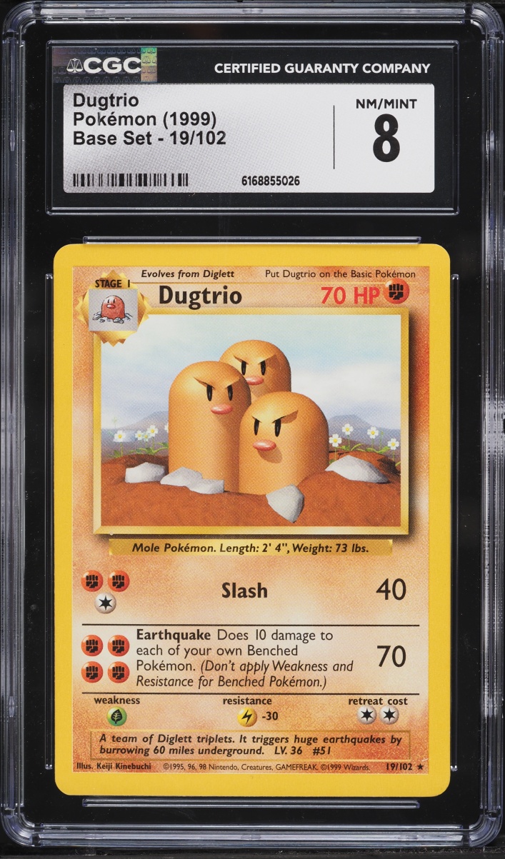 1999 Pokemon Base Set Dugtrio #19 CGC 8 NM-MT