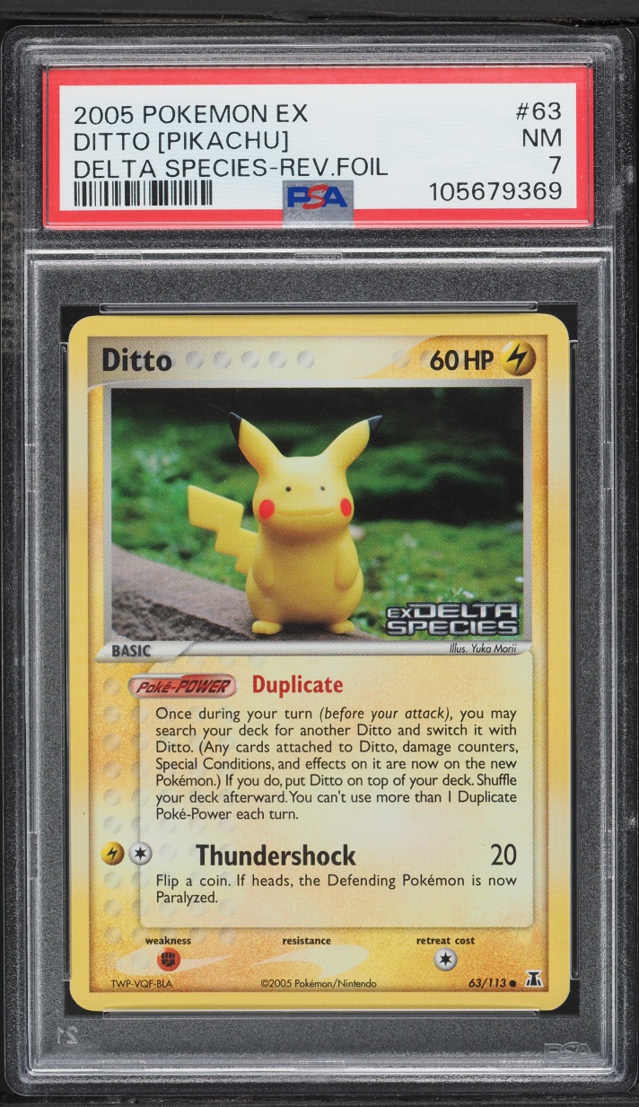 2005 Pokemon EX Delta Species Reverse Holo Ditto Pikachu #63 PSA 7 NRMT