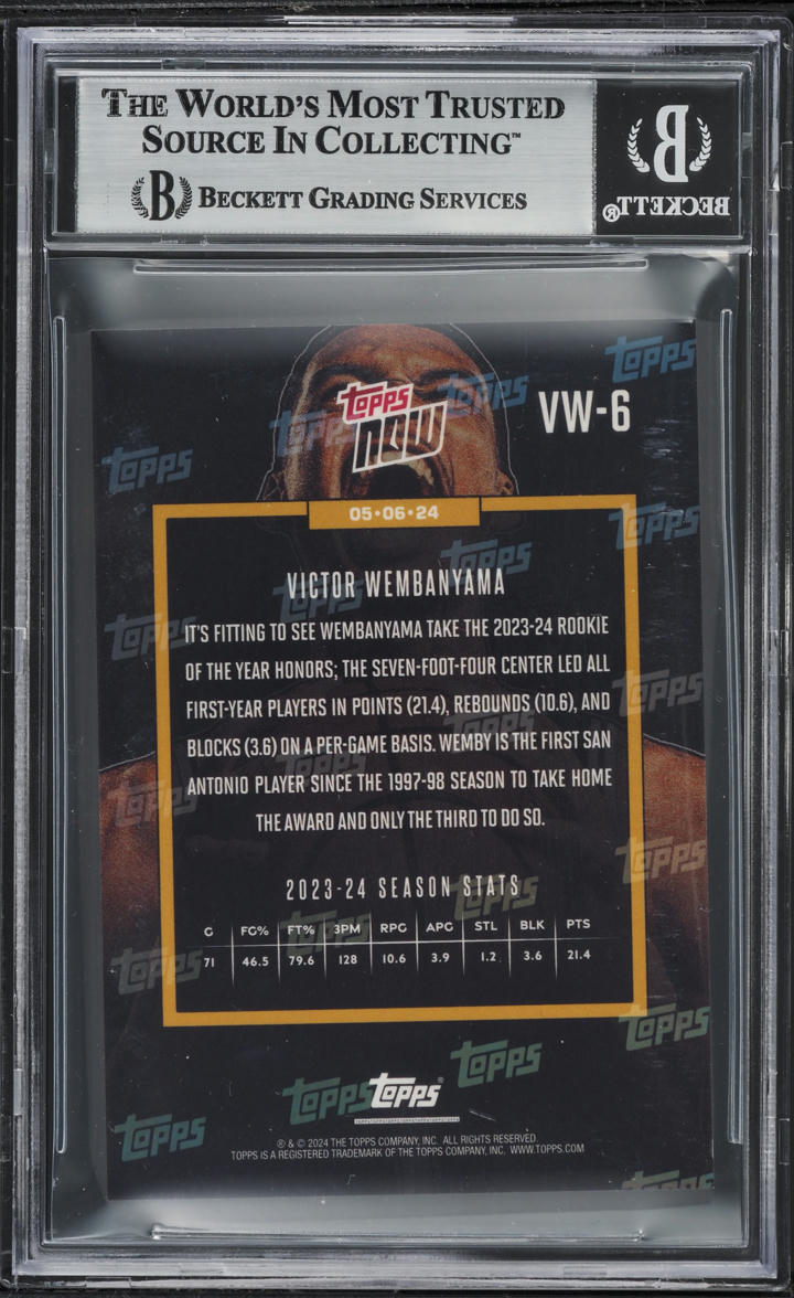 2023 Topps Now Rookie Of The Year Victor Wembanyama ROOKIE #VW6 BGS 9 MINT