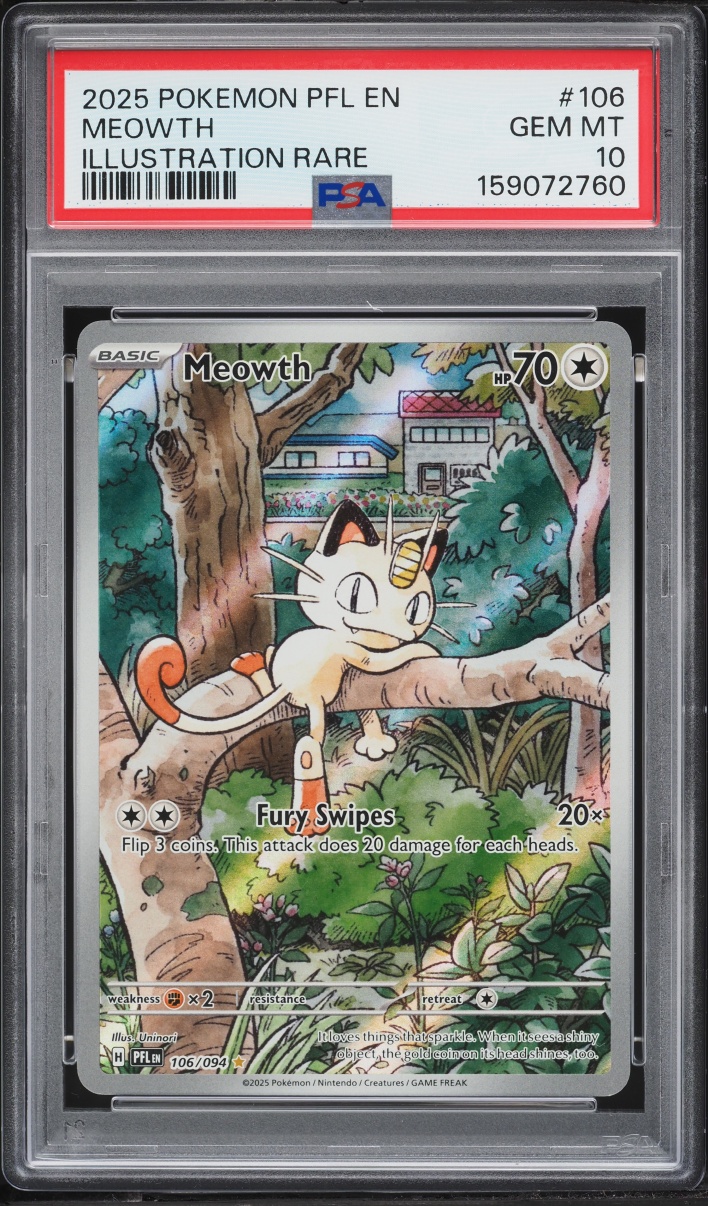 2025 Pokemon Mega Evolution Phantasmal Flames IR Meowth #106 PSA 10 GEM MINT