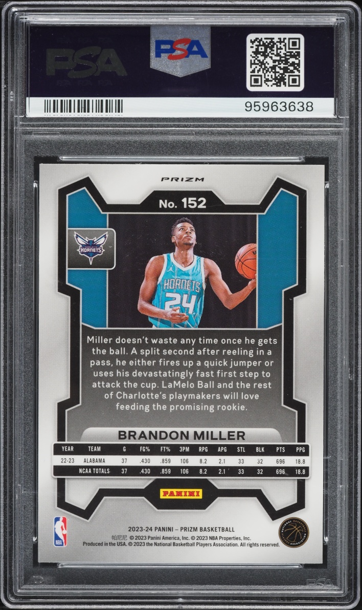 2023 Panini Prizm Green Ice Brandon Miller ROOKIE #152 PSA 10 GEM MINT