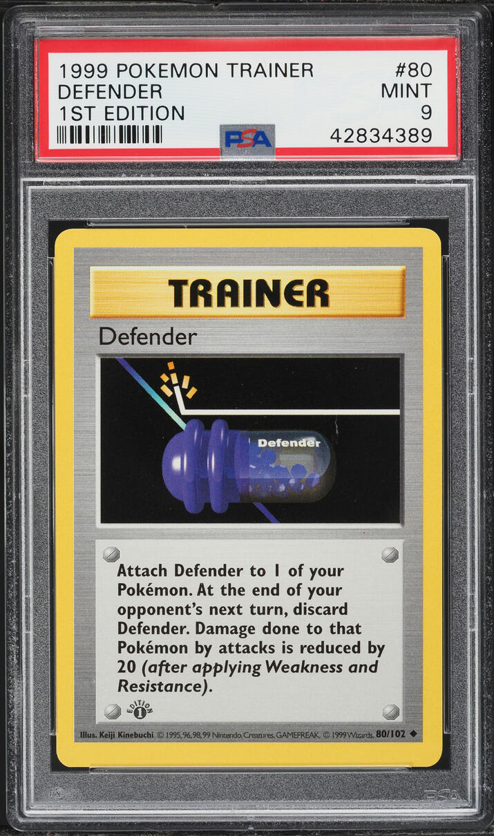 1999 Pokemon Base Set Shadowless 1st Edition Defender #80 PSA 9 MINT