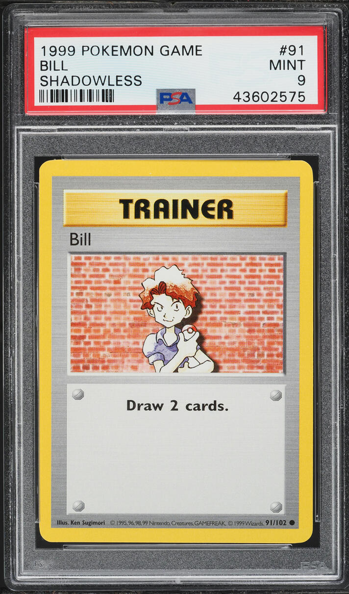 1999 Pokemon Base Set Shadowless Bill #91 PSA 9 MINT