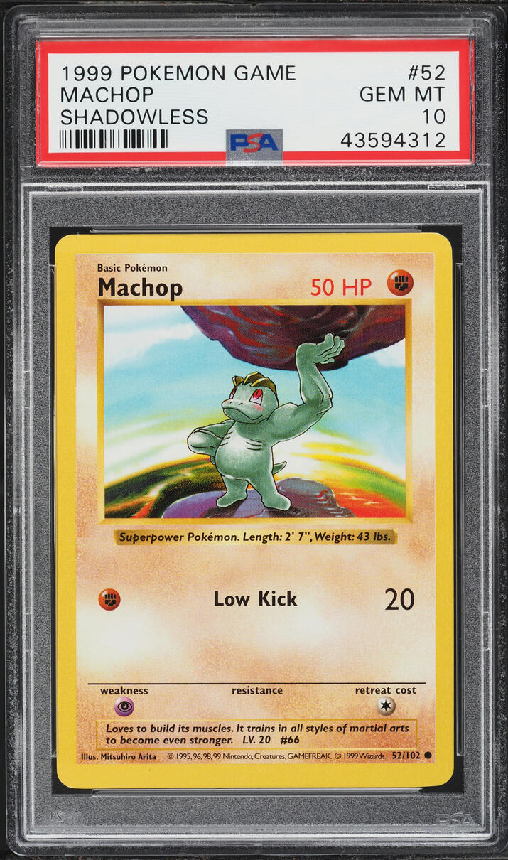 1999 Pokemon Base Set Shadowless Machop #52 PSA 10 GEM MINT