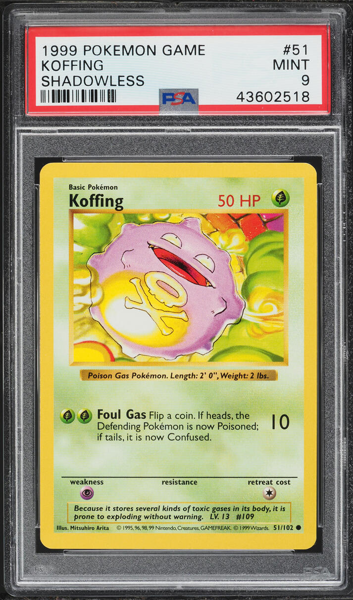 1999 Pokemon Base Set Shadowless Koffing #51 PSA 9 MINT