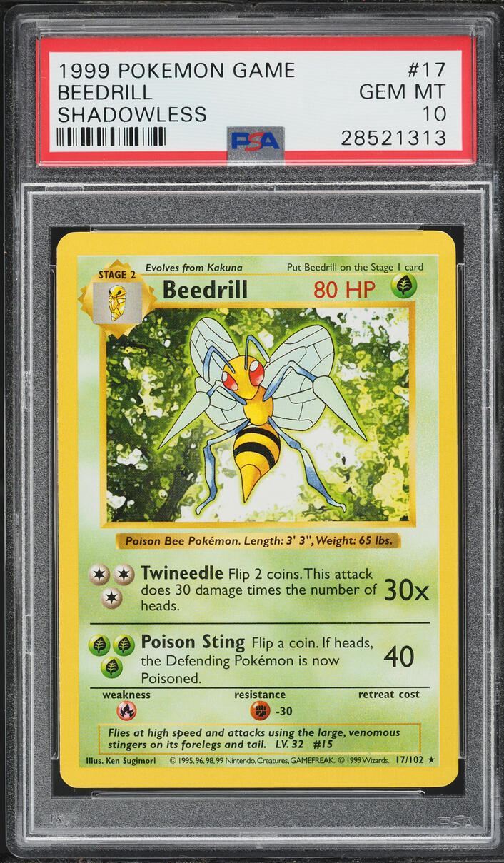 1999 Pokemon Base Set Shadowless Beedrill #17 PSA 10 GEM MINT