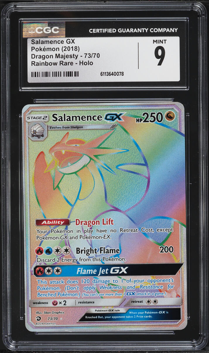 2018 Pokemon Sun & Moon Dragon Majesty Rainbow Rare Salamence GX #73 CGC 9 MINT