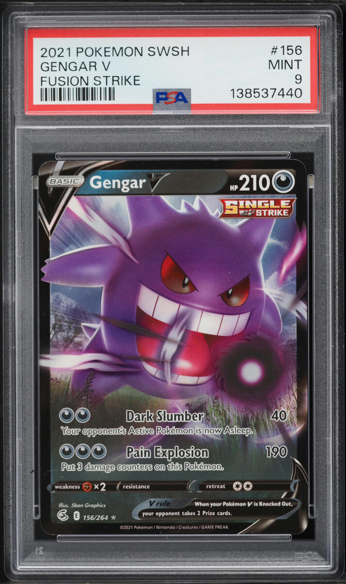 2021 Pokemon Sword & Shield Fusion Strike Holo Gengar V #156 PSA 9 MINT